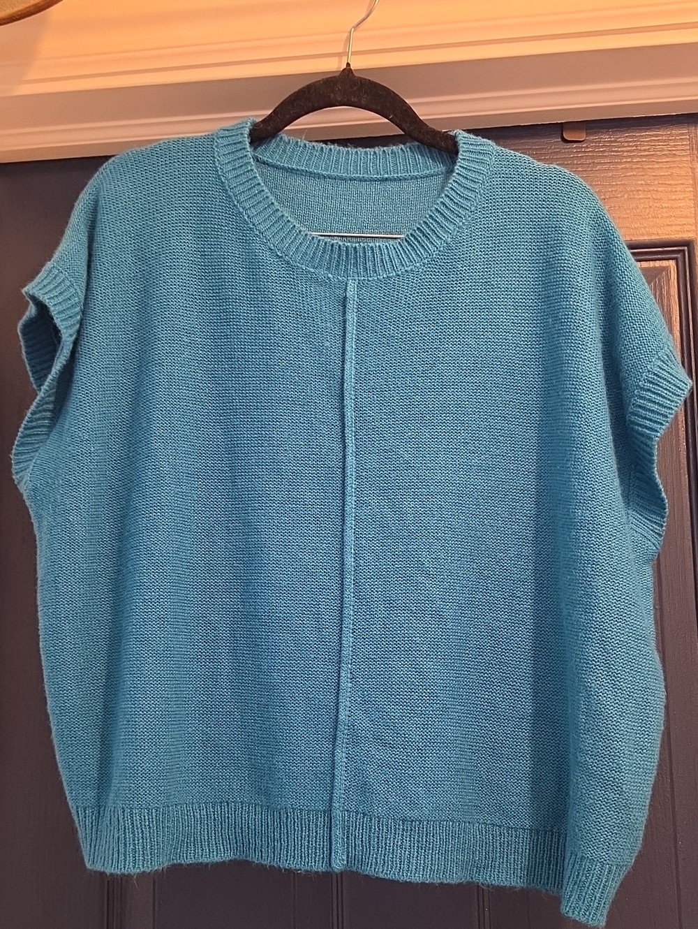 LARGE WOMENS Bright Aqua Blue Knit Top with Crew Neck SWEATER